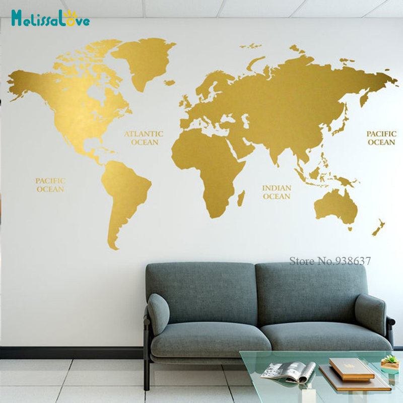 Office Furniture World - Autocollant de carte du monde doré,